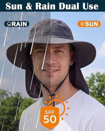 Image of Home Prefer UPF 50+ Mens Wide Brim Fishing Hat with Neck Flap Sun Hat for Men Women Sun Protection Cap