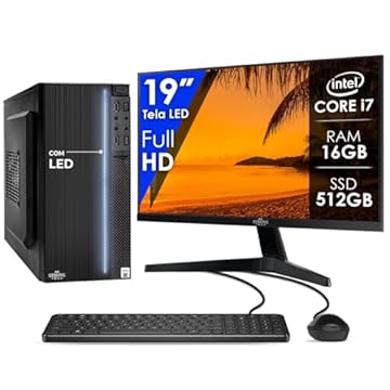 Computador Completo Intel Core i7 16GB SSD 512GB Monitor 19 4 Núcleos Super Turbo Pc Hdmi Teclado e Mouse Strong Tech