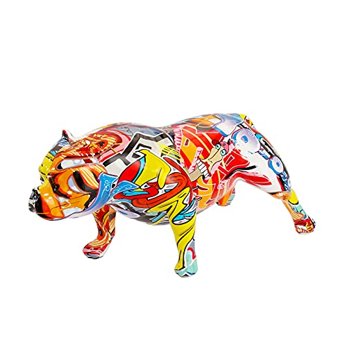 N-D Resin Colorful American Bully Pitbull Decor Figurines for Home Decor Living Room Bedroom Office Decoration Stand Decor Sculpture Memorial Gift Size 11.81 x 5.51 x 6.7 inches