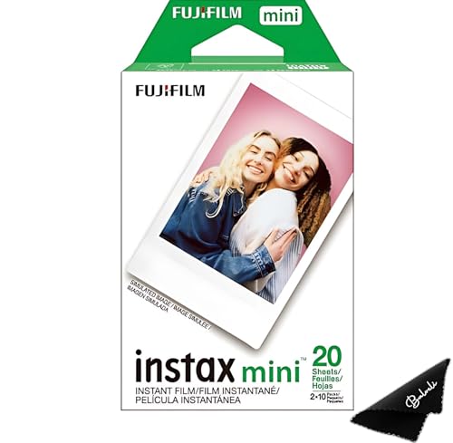 Image of Fujifilm Instax Mini Film - Twin Pack 20 EXP Total, ISO 800, Compatible with Instax Mini Evo, 12, 11, 9 Models, Includes Balveli Premium Microfiber Cleaning Cloth