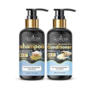 GLORIOSA HERBAL COSMETICS Rice Water With keratin Hair Shampoo 300 ml & Rice Water With Keratin hair Conditioner 300ml (Pack of 2)