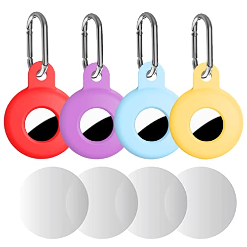 Funda Protectora para AirTag, AirTag Llavero portátil Air Tag Funda Protectora de Silicona Mini Funda para AirTag Tracker de Seguridad antipérdida - para Mascotas, Perro y Gato 4 Paquete (4 Piezas C) Cover