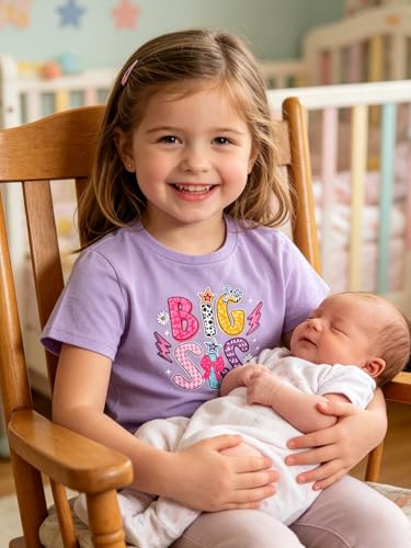 Image of Funnycokid Big Sister Shirts for Girls Pregnancy Announcement Toddler Promoted to T-Shirt 1-7 Years