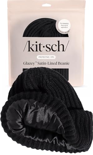 Kitsch Glazey Satin Lined Beanie for Men and Women Cozy Winter & Anti Frizz Beanie for Men Stylish Hat for All Hair Types - Black