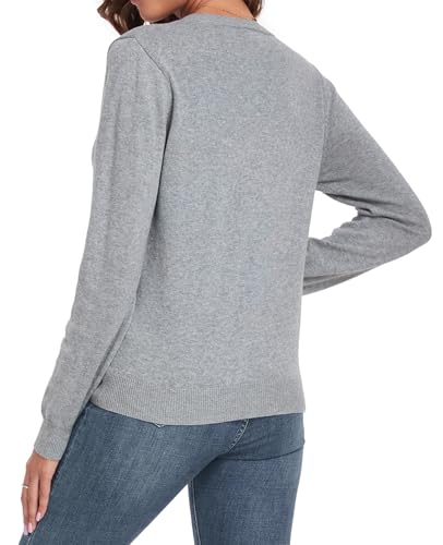 Image of QUALFORT Women's 100% Cotton Sweater, Basic Lightweight Long Sleeve Pullover