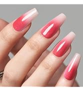 GLAMERMAID Press on Nails Coffin Long,Ombre Pink Medium Length False Nails with Adhesive Tabs,24 ...