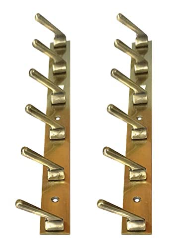 PROMIXO Antique Brass 6 Pin Brass Cloth Hanger Wall Mounted Bathroom Cloth Hanger,Coth Wall Hook,Door Hooks Rail for Hanging Keys,Clothes,Towel (Antique Brass Pack of 2)