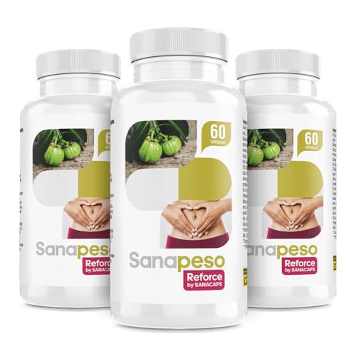 Cápsulas Naturales para el Control de Peso | Con Garcinia Cambogia - Berberis Vulgaris y Morus Alba - Efecto Saciantee - ayuda A promover una pèrdida de peso saludable- 3 BOTES -SANACAPS