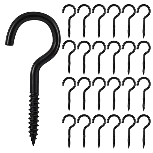 Jieyao 600472_1_B6X4XNIF Black Ceiling Screw Hooks, 25 Pcs Heavy Duty Cup Hooks, 1.57 Inch Large Carbon Steel Hook Screws Screw-In Ring Screws Multi-Function Wall Hooks cover