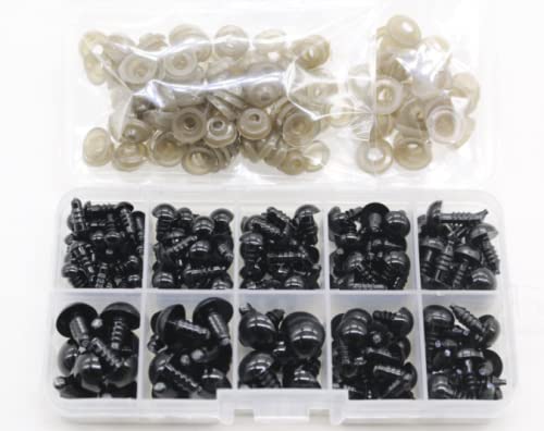 gramiibeau Lot de 142 yeux de sécurité en plastique pour la couture, yeux Amigurumi avec rondelles pour les yeux de poupée, peluches, yeux en peluche (6-12 mm) Cover