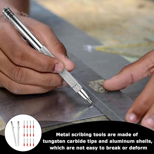 banjiabb 2 Stück Wolframcarbid Stift,Anreissnadel,Anreißnadel,Anreißwerkzeug,Anreissnadel Hartmetall Mit Magnet,Anreißwerkzeug Mit 12 Ersatz Red Hat Markierspitzen Für Glas/Metallblech