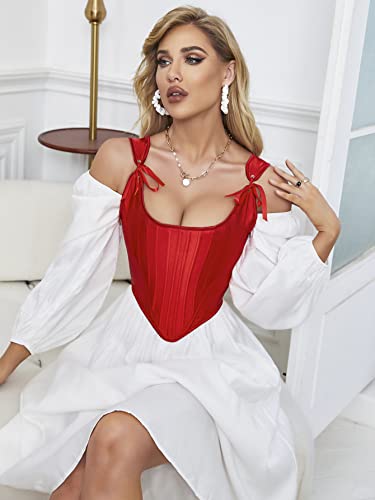 Image of Dreay Womens Vintage Asymmetrical Hem Overbust Corset Tie Front Lace-up Back Bustier Shapewear Top