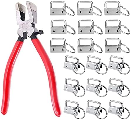 Prerrysurpasse 60Sets 1"Key Fob Hardware with 1Pcs Key Fob Pliers , Glass Running Pliers Tools with Jaws, Studio Running Pliers Attach Rubber Tips Perfect for Key Fob Hardware Install