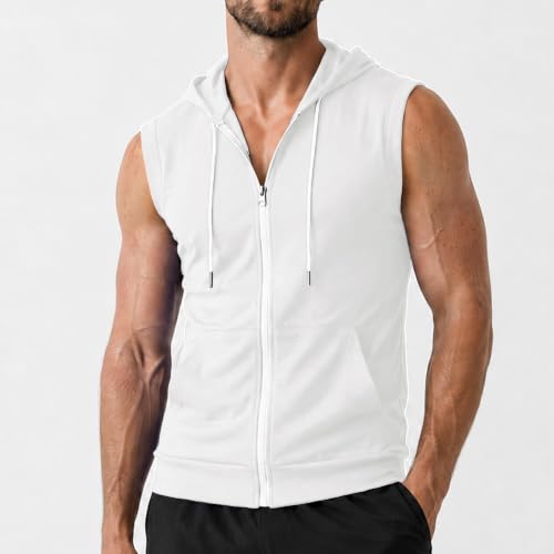 Image of Ohoo Mens Slim Fit Sleeveless Lightweight Zip Up Hooded Sweatshirt Vest Hoodie