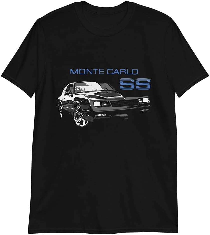 84 Chevy Monte Carlo SS Classic Car Graphic T-Shirt | Vintage Car Enthusiast Gift Black