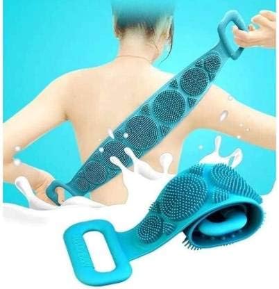 Bliss Silicone Body Back Scrubber Belt, Double Side Bathing Brush for Skin Deep Cleaning Massage, Dead Skin Removal Exfoliating Belt for Shower, Easy to Clean, Soft Bristles for Men and Women.