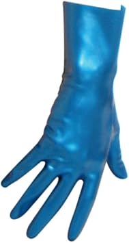 Premium Latex Short Gloves Wrist Length Fetish - Pearlsheen Blue X-Large