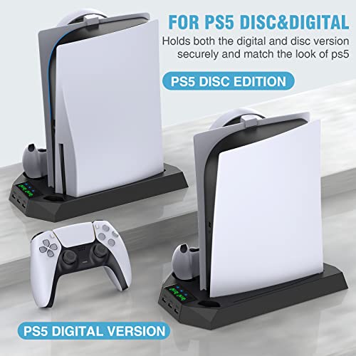 Ps5 Stand With Cooling Station And Dual Controller Charging Station For Ps5 Digital Edition, Ps5 Disc Version,Cykoarmor Ps5 Cooling Fan With Headset Holder And 3 Adjustable Fan Speeds Black #TOP3