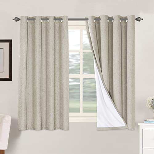 H.VERSAILTEX 100% Blackout Curtains for Bedroom Thermal Insulated Linen Textured Curtains Heat and Full Light Blocking Drapes Living Room Curtains 2 Panel Sets, Cobblestone, 52x54 Inch by H.VERSAILTEX - Used condition - US$21.67