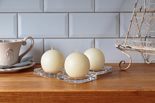 Set Of 3 Sphere Ball Candles 3" Unscented Handpoured For Weddings, Home Decoration, Church, Restaurant, Spa, Smokeless Cotton Wick - Ivory #TOP4