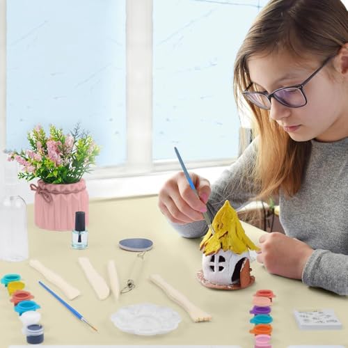 Miniatura 7 de Augesak Kit Arcilla Secado Al Aire,Kit Ceramica En Casa,Alfareria Para Niños,Manualidades Adultos,Diy Kit Adultos-Incluye Blanco Arcilla Secado Al Aire,Pintura, Kit De Herramientas
