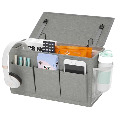 Edudif Dual-purpose Bedside Caddy Bedside Organizer, Bed Caddy with 6 Pockets, Versatile Bedside Storage Solution Magazine Remotes holder, ideal for Home, Dorm, Hospital, Crib Bed (Grey)