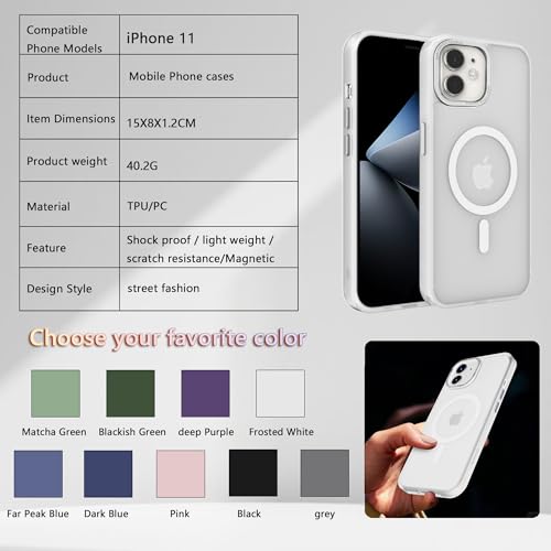 Image of Magnetic iPhone 11 case,Compatible with Magsafe, Military-Grade Protection,Slim Translucent Matte Shockproof with Anti-Scratch Anti-Fingerprint Phone Cover (Frosted White, iPhone 11)