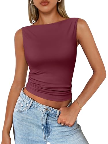 Trendy Queen Women Going Out Summer Tank Tops Spring Casual Basic Cute 2026 Sleeveless Shirt Vacation Fashion Outfit Clothes Wine Red S