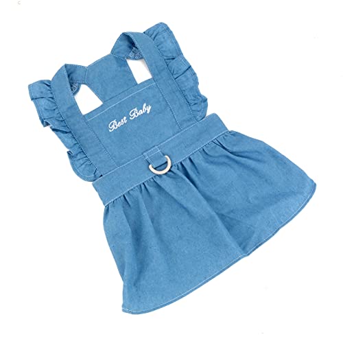 PAIDEFUL Dog Dress for Small Dogs Cats Female Girls Bib Denim Harness Straps Pleated Pinafore Dress Pet Clothes Puppy Chihuahua Yorkie Clothing Mini Apparel Spring Summer Tutu Skirt Lightblue M - Image 4