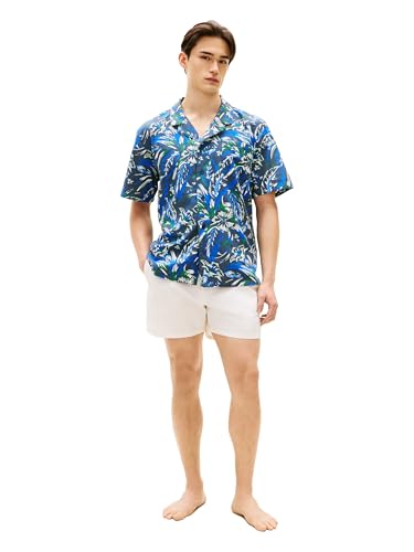 Image of Tommy Hilfiger Men's Lightweight Short Sleeve Cotton Beach Print Shirt with Pocket, Men's Casual Button Down Summer Shirts