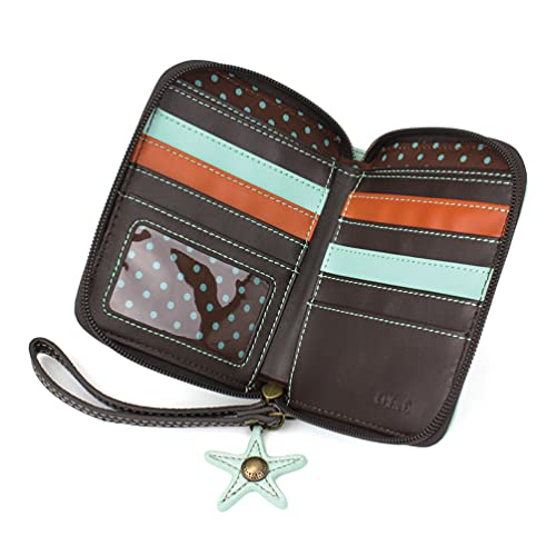 Image of CHALA Zip Around Wallet, Wristlet, 8 Credit Card Slots, Sturdy Pu Leather - Mermaid A - Blue