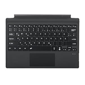 Seagtigau Deutsche QWERTZ Layout Tastatur für Microsoft Surface Pro 7+/7/6/5/4/3, 12.3 Zoll - Ultraflaches, Bluetooth Type Cover mit Multi-Touchpad, aufladbar (Schwarz ohne Beleuchtung)