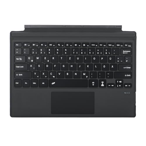 Seagtigau Deutsche QWERTZ Layout Tastatur für Microsoft Surface Pro 7+/7/6/5/4/3 12.3 Zoll - Ultraflaches Bluetooth Type Cover mit Multi-Touchpad aufladbar (Schwarz ohne Beleuchtung)