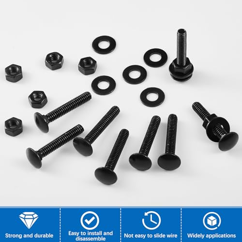 Image of Zonon 25 Sets 1 /4-20 x 1-1 /2 inch Stainless Steel Carriage Bolts and Nuts Kit Round Head Square Neck Carriage Bolts Screws and Hex Nuts and Flat Washers, Stainless 18-8 Full Thread Coverage (Black)
