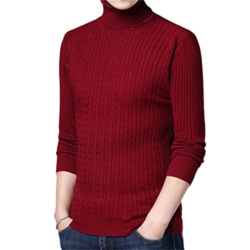 Pull col roulé homme tricoté chaud pour hiver vêtement décontracté rouge L