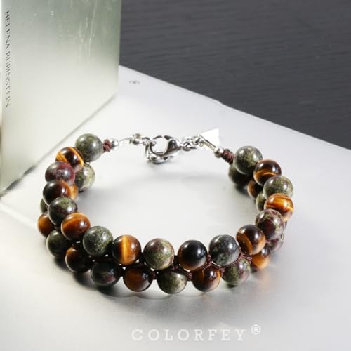 Authentic Tiger Eye Stone Bracelet for Men, Handmade Mens Bracelet Premium Tiger Eye Dragon Bloodstone Bead Bracelets Double Wrap, 7.5" Energy Tiger Eye Crystal Stone Jewelry for Men Women3