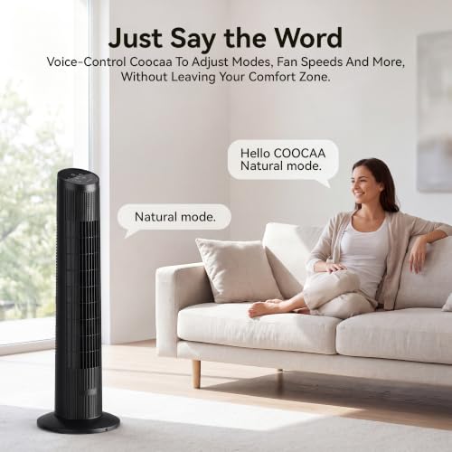 Image of Uthfy 31 inch Tower Fan for Bedroom, Voice Control, 15H Timer, 26ft /s Airflow | 120 Oscillating Standing Floor Fan, 3 Speeds, 3 Modes, Fans that Blow Cold Air, Remote, 20dB Quiet Fan for Home, Office