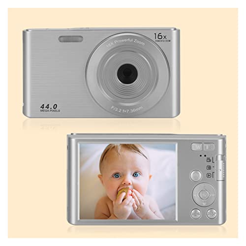 Macchina fotografica digitale, Videocamere digitali vintage da 44 MP Registrazione time-lapse Videocamera fotografica 4K Videoregistratore compatto Vlog for regalo for bambini(16G SD Card,Silver)
