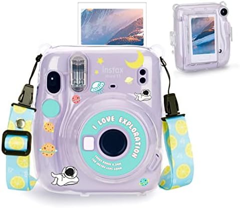 Yosuny Portable Transparent case Compatible with Fujifilm Instax Mini 11 Instant Camera,Hard Carrying Protective Case,Shoulder Straps and Stickers Decoration Set(Transparent)