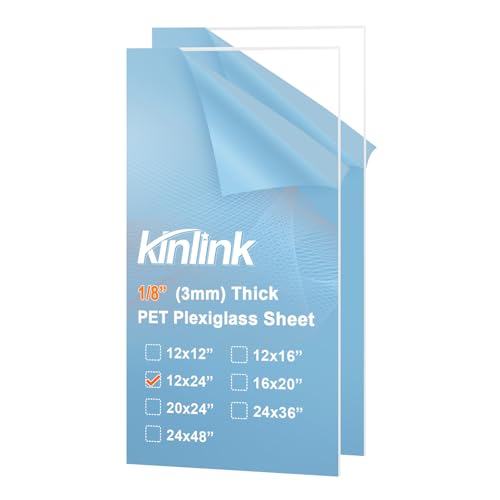 Image of KINLINK 12x24 Plexiglass Sheets 1 /8 inch Thick, 3mm Clear PET Plastic Sheet for DIY Project, Craft, Table top, Picture Frame, Acrylic Sign and Wedding Invitation 2 Pack