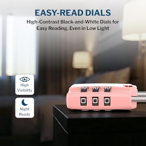 Image of Forge Open Alert TSA Approved Luggage Locks - 3 Digit Combination, Easy Read Dials, Zinc Alloy Body - Ideal Travel Lock for Luggage, Suitcases, Bags & Toolboxes. Pink 2 Locks.