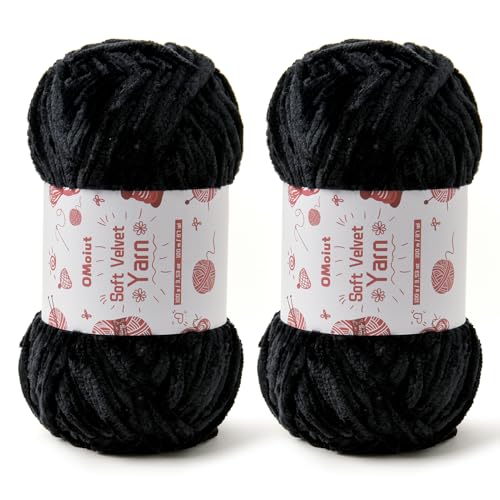Image of 2x100g Fluffy Velvet Chenille Yarn for Crocheting and Knitting, 80m (87.5yd) Baby Yarn for Crocheting Soft, Crochet Chunky Yarns Amigurumi Yarns (2 Black)