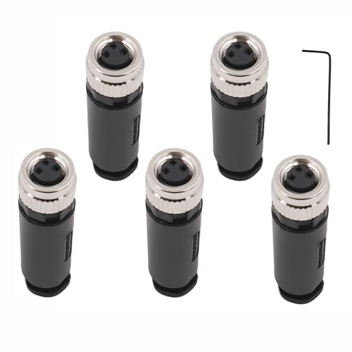 5PCS M8 3 Pin Connector A Code Industrial Circular Connector Straight Female Assemble Type Plug Non-Shield Connector Panel Receptacles Front Mount, Outdoor Waterproof IP67