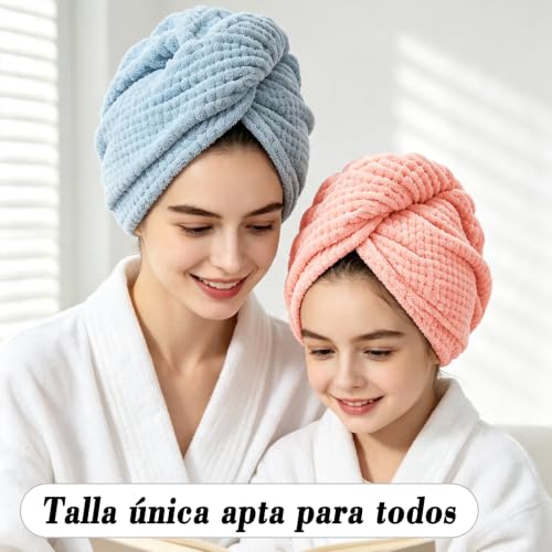 Miniatura 7 de Freatech 3 Piezas Toalla Microfibra Pelo, Toallas Para Secar El Pelo Sin Encrespamiento, Menos Secado Con Secador, Turbante Pelo Suave Y Absorbente Con 3 Botones Para Cabello Largo, Rizado Y Grueso