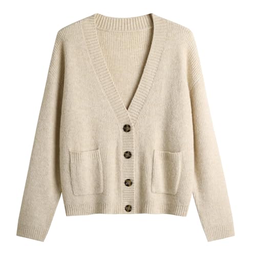 Image of Women's Knit Cardigans Open Front Long Sleeve V Neck Button Down Loose Cardigan Sweaters Cable Knit Outwear Coats
