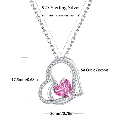 Misumor 925 Sterling Silver Necklaces For Women Silver Gold Rosegold Heart Pendant With Birthstone Jewelry Gifts For Girlfriend Mom Wife On Birthday Anniversary Valentines Day (Sliver-10-Oct) #TOP3