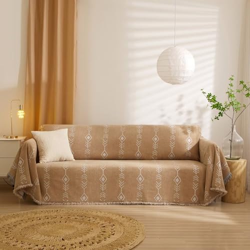 VClife-Boho-Couch-Cover-Soft-Chenille-Couch-Cover-for-3-Cushion-Couch-Sofa-Anti-Slip-Thick-Khaki-White-Herringbone-Plaid-Sectional-Sofa-Cover-Washable-Sofa-Slipcover-for-Dog-Furniture-Protector-Cover VClife Boho Couch Cover Soft Chenille Couch Cover for 3 Cushion Couch Sofa Anti Slip Thick Khaki White Herringbone Plaid Sectional Sofa Cover Washable Sofa Slipcover for Dog Furniture Protector Cover