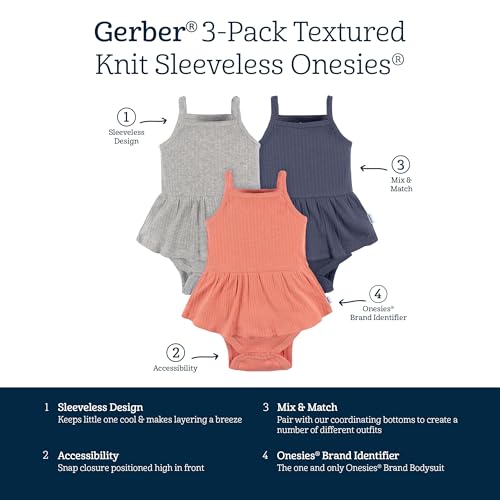 Image of Gerber Baby Girls Multi-Pack Sleeveless Onesies Bodysuit