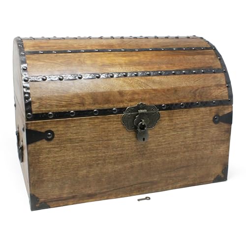 Nautical Cove Wooden Pirate Treasure Chest Storage Box with Jewelry Lock and Skeleton Keys–Keepsake Trunk or Chest X Large 16x12x12