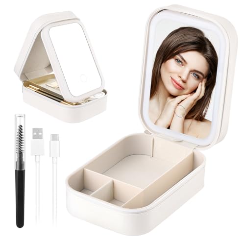Tragbare LED-Kosmetiktasche mit Beleuchtungsspiegel, Make-up-Aufbewahrungsbox mit Touchsteuerung